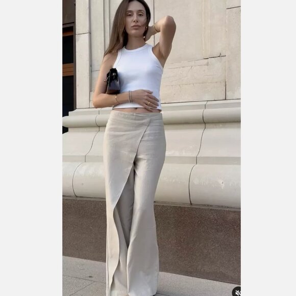 ZARA Pareo Linen Blend cream pants size Large 2416/939/46 - Picture 9 of 9